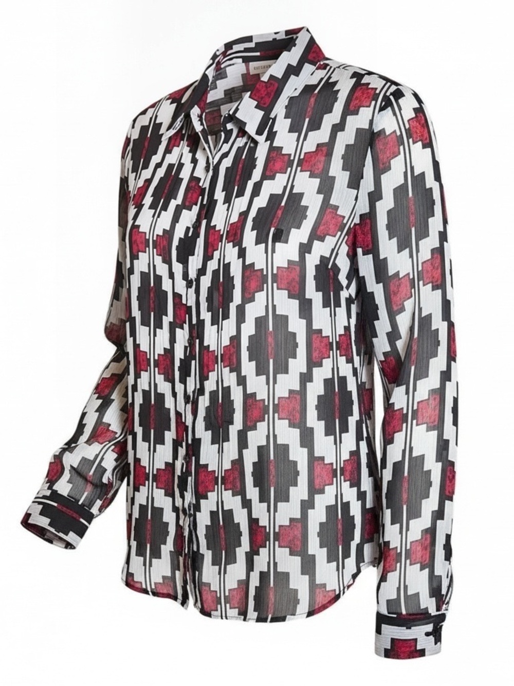 Liz Claiborne Sheer Button Up Blouse Sz XL Attached Tank Long Sleeves Pleated